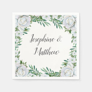 Serviette En Papier Roses blanches Mariage de feuillage