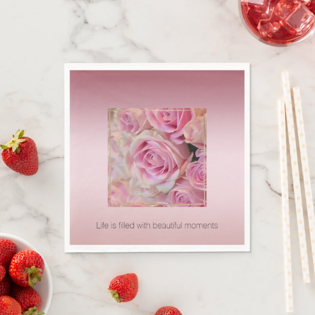 Serviette En Papier Roses blanches roses Belles moments (En situation)
