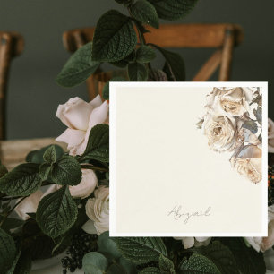 Serviette En Papier Roses blanches séchées à la crème Nom personnalisé
