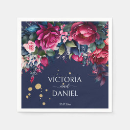 Serviette En Papier Roses bleu marine rose chaud mariage personnalisé