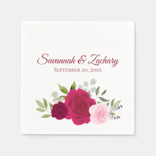 Serviette En Papier Roses Boho Chic Magenta & Rose Aquarelle Mariage