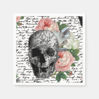Serviette En Papier Roses crâniennes et roses