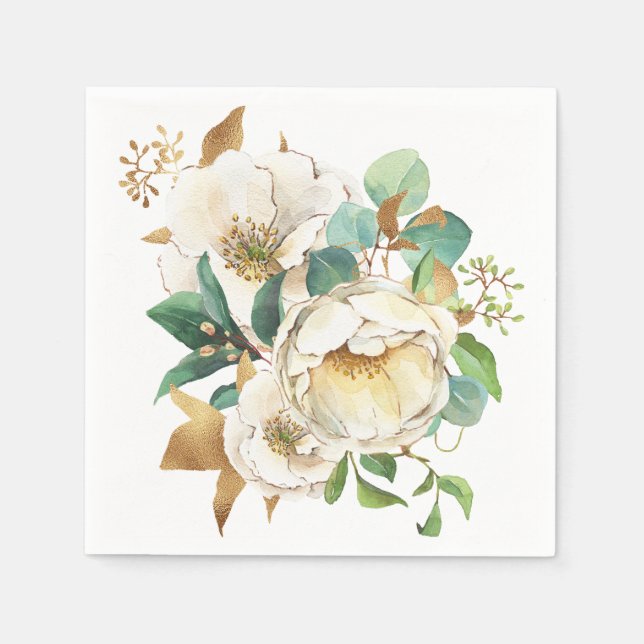 Serviette En Papier Roses d'aquarelle et papier de feuillage Napkin (Devant)