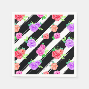 Serviette En Papier Roses Edgey et Rayures Modernes Fête d'Anniversair