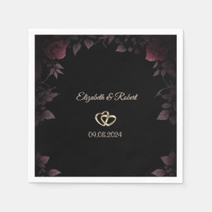 Serviette En Papier Roses Élégantes Sombre Bourgogne Mariage Noir