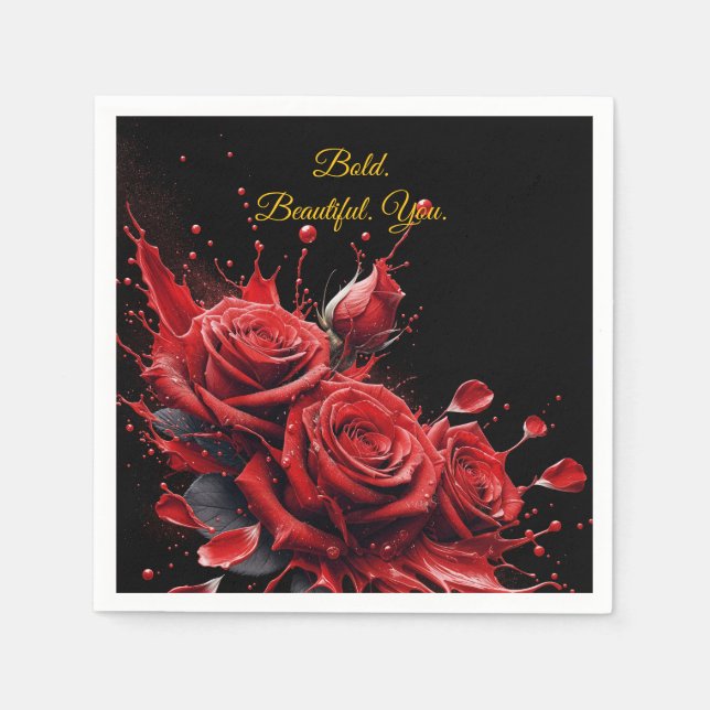 Serviette En Papier Roses en fleur - Anniversaire élégant (Devant)