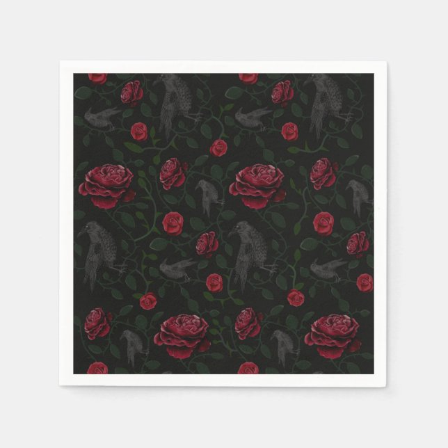 Serviette En Papier Roses et crânes (Devant)