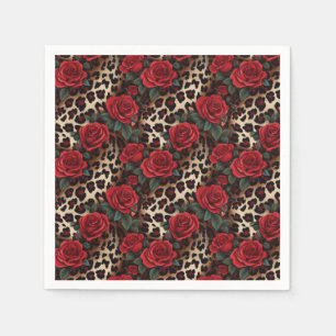 Serviette En Papier Roses et Empreintes de léopard