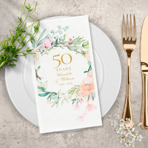 Serviette En Papier Roses Fleurales pour les 50 ans de Mariage 