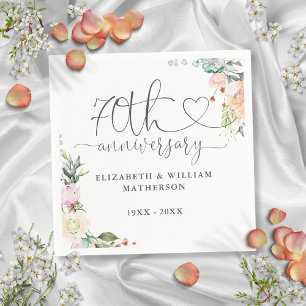 Serviette En Papier Roses florales Gold Heart 70e Anniversaire