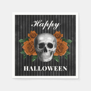 Serviette En Papier Roses gothiques & Crâne Joyeux Halloween 