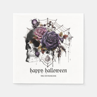 Serviette En Papier Roses gothiques simples et crâne fête d'Halloween