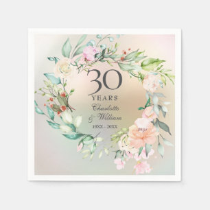 Serviette En Papier Roses Guirlande Perle 30e Anniversaire de Mariage