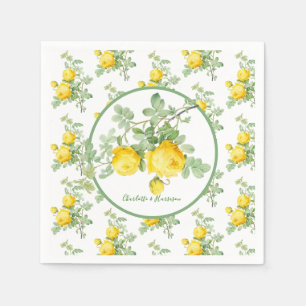 Serviette En Papier Roses Jaunes Soleil Élégant Mariage Floral