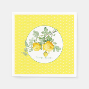 Serviette En Papier Roses Jaunes Soleil Élégant Mariage Floral