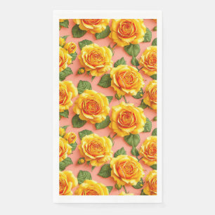 Serviette En Papier Roses jaunes sur fond rose