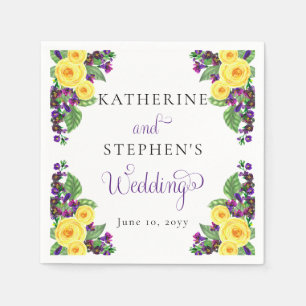 Serviette En Papier Roses jaunes   Violets Boho Floral Mariage