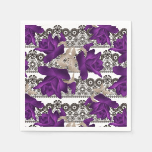Serviette En Papier Roses rétro, violet