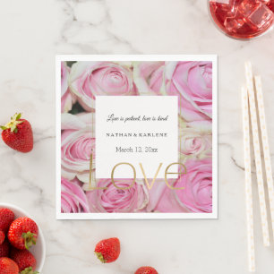 Serviette En Papier Roses roses florales or amour mariage