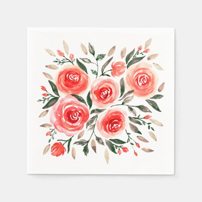 Serviette En Papier Roses roses romantiques Aquarelle Florale (Devant)