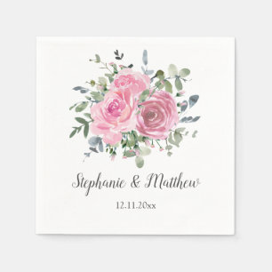 Serviette En Papier Roses roses roses Dusty Eucalyptus Mariage botaniq