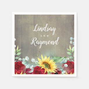 Serviette En Papier Roses rouges de Bourgogne et tournesols Automne ru