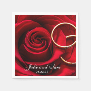 Serviette En Papier Roses rouges et anneaux Mariages Serviettes person