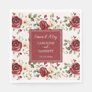 Serviette En Papier Roses rouges romantiques Mariage rose pâle