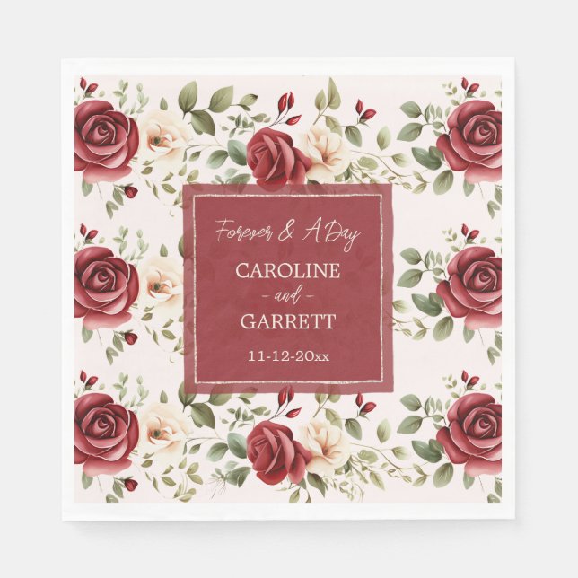 Serviette En Papier Roses rouges romantiques Mariage rose pâle (Devant)