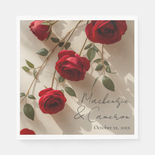 Serviette En Papier Roses Rouges Romantiques Nom Personnalisé