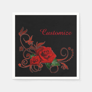 Serviette En Papier Roses Rouges Romantiques Serviettes Rouges et Noir