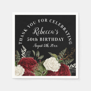 Serviette En Papier Roses rouges sur Noir 50e anniversaire Merci