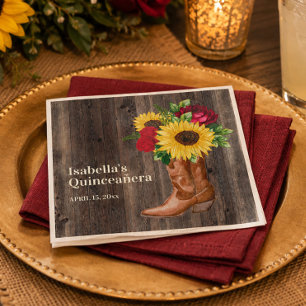 Serviette En Papier Roses rouges Tournesols Bottes de cowgirl Quincean