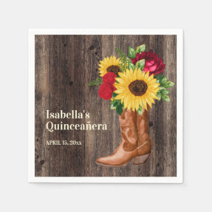 Serviette En Papier Roses rouges Tournesols Bottes de cowgirl Quincean
