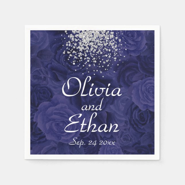 Serviette En Papier Roses Royal Bleu et un peu de Parties scintillant  (Devant)