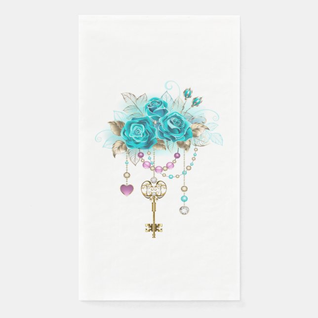 Serviette En Papier Roses turquoise avec touches (Devant)