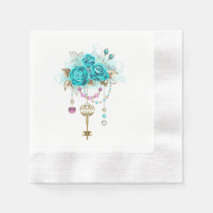 Serviette En Papier Roses turquoise avec touches