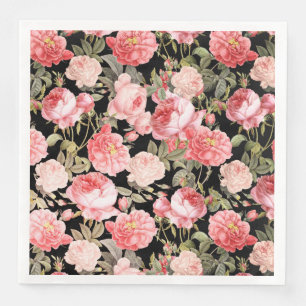 Serviette En Papier Roses victoriens roses sur Motif noir
