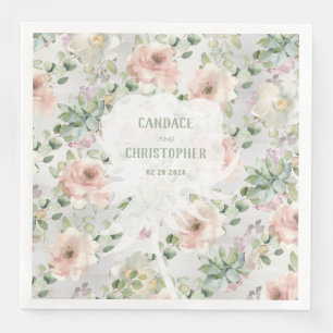 Serviette En Papier Roses Vintages bleus rose Succulents & Eucalyptus