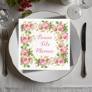 Serviette En Papier Roses vintages peints en rose - Fête des mères fra