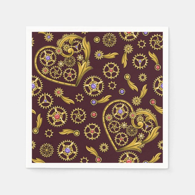 Serviette En Papier Rouages de Steampunk Cœur (Devant)