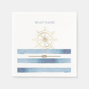 Serviette En Papier Roue nautique en or, Bleu Aquarelle