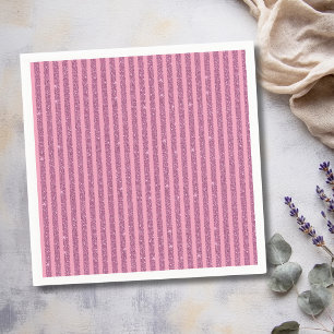 Serviette En Papier Rouge à lèvres chic rose pailleté rayures vertical