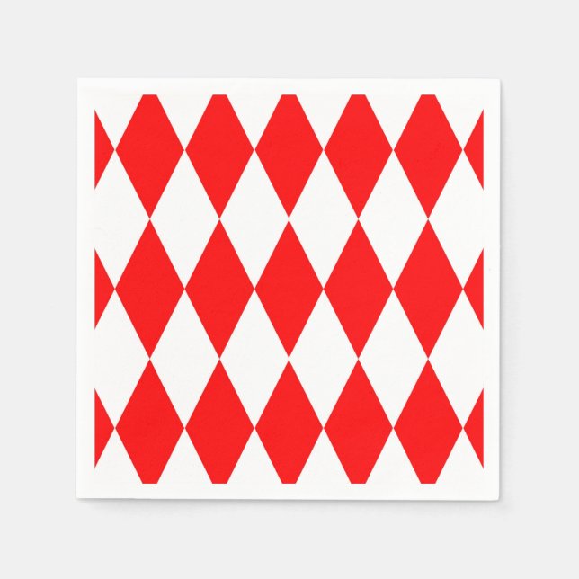 Serviette En Papier Rouge blanc Arlequin Diamants Checkers Design (Devant)