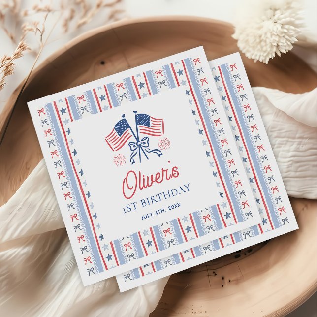 Serviette En Papier Rouge, Blanc & Bleu 4 juillet 1er Anniversaire (Créateur téléchargé)