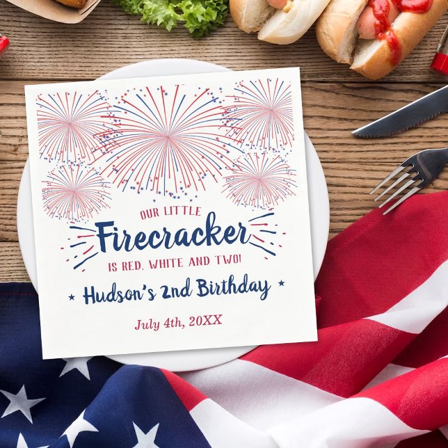 Serviette En Papier Rouge, Blanc & Deux ! 4 juillet 2e anniversaire (Créateur téléchargé)