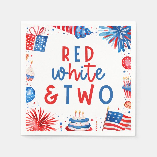 Serviette En Papier Rouge, blanc et deux 4 juillet fête du 2e annivers (Devant)
