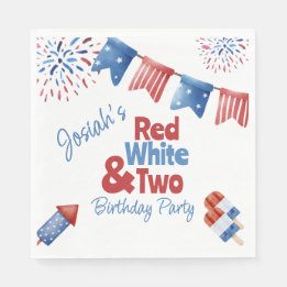 Serviette En Papier Rouge blanc et fête d'anniversaire