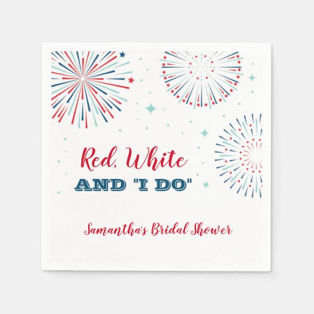 Serviette En Papier Rouge, Blanc et Moi Fête de Fiançailles Serviette (Devant)