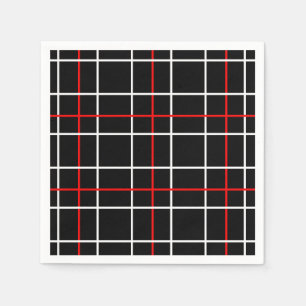 Serviette En Papier Rouge Blanc Graphisme Lignes Noir Plaid Design
